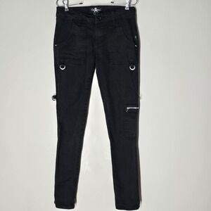 VTG Y2k Royal Bones Womens Black Skinny Leg Jeans Zipper Goth Rave Pants  Size 7